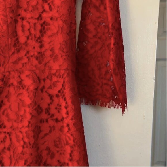 Pre-loved, Sz 4, J.Crew long-sleeve lace sheath dress, below knee, red - Picture 4 of 7